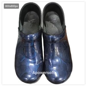Dansko Pattent leather floral navy and black Clogs size 41 UK US 10.5